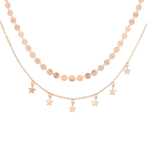 Gold Star Dainty Double Layer Necklace Set - Picture 2 of 3